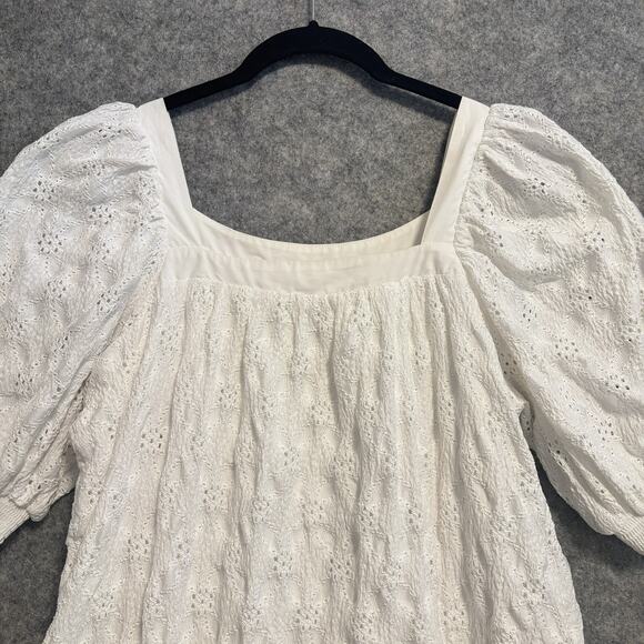 Maeve Anthropologie Dress Womens XS White Puff Sleeve Texture Eyelet Boho Summer - Picture 3 of 12